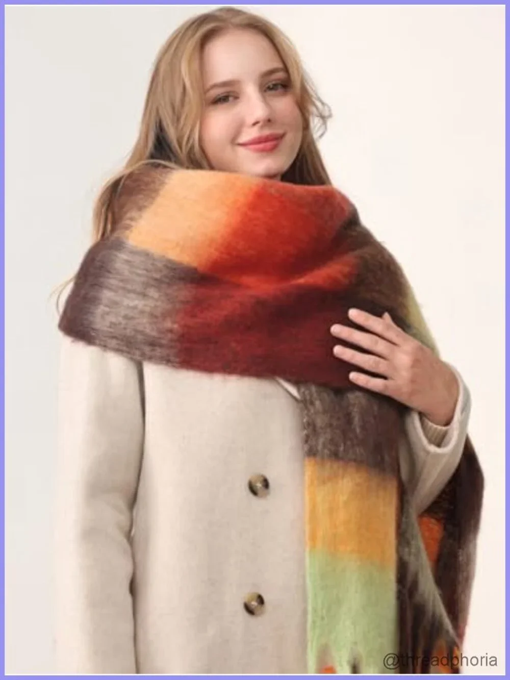 Chunky Plaid Scarf & Wrap Shawl Winter Oversized Thick Tassel Warm